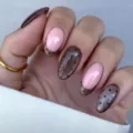 Long Almond Shape (AW802) / 24 Pieces Set (With Jelly Glue And File) / Brown Pink Polka Dot Cat Eye