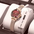Rose Gold Emerald Red Mesh Strap