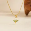 Halskette / Weißer Strass Grünes Blatt Tulpenkette - Gold