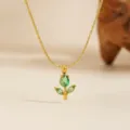 Halskette / Grüner Strass Grünes Blatt Tulpenkette - Gold