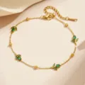 Grüner Strass Grünes Blatt Tulpen-Fußkettchen - Gold