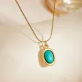 Pfauenblauer Anhänger Halskette (x1183) / Gold
