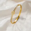 Weißes Muschelkleeblatt Armreif (z259) / Gold