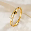 Doppeltes Kleeblatt Armreif (Z275) / Gold