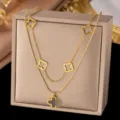 Doppelreihige Kleeblatt-Halskette (X117) / Gold