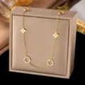 Hohl Kleeblatt Halskette (X198) / Gold