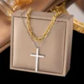 Doppelreihige Stahlkreuz-Halskette (X234) / dreifarbig