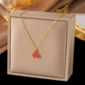 Roter Schmetterling Halskette (X239) / Gold