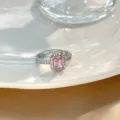 Rechteckiger Rosa Strass Stil (H497) / Silber