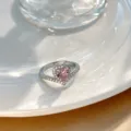 Rosa Strass Herz Stil (H519) / Silber