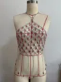 One Size / Tops / Silver with Rose Red Rhinestone