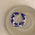 Dark Blue Glass Crystal + Freshwater Pearl Bracelet
