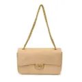 Beige quilted chain shoulder bag with a flap closure and polished gold-tone double-ring clasp - Khaki