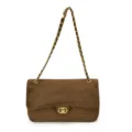 Brown suede quilted shoulder bag with a gold chain strap and polished turn-lock clasp - Green