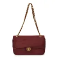 Burgundy quilted flap shoulder bag with suede-like finish, gold ring clasp and chain strap - Burgundy