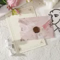 Gold Rose Stationery Set / 3 Envelopes + 10 Sheets + 3 Seals / Sakura Pink