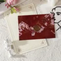 Gold Rose Stationery Set / 3 Envelopes + 10 Sheets + 3 Seals / Rose Red