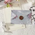Gold Rose Stationery Set / 3 Envelopes + 10 Sheets + 3 Seals / Sky Blue
