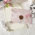White Rabbit Stationery Set / 3 Envelopes + 10 Sheets + 3 Seals / Sakura Pink