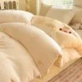Embroidered milk velvet four-piece bedding set - "painted xuan" little butterfly design - creamy white & yellow
