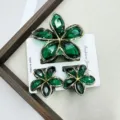 Set de tres piezas / Juego Verde Transparente con Borde Dorado Facetado