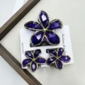 Set de tres piezas / Juego Morado Oscuro Transparente con Borde Dorado Facetado