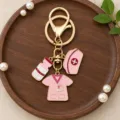 Pink Enamel Medical Nurse Hat Medicine Bottle Uniform Keychain (ER2378)