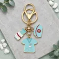 Blue Enamel Medical Nurse Hat Medicine Bottle Uniform Keychain (ER2379)