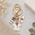 White Enamel Medical Nurse Hat Medicine Bottle Uniform Keychain (ER2380)