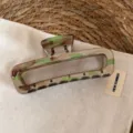 Hollow Large Rectangle Hair Claw / Grey Green