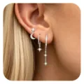 Star and Moon Pendant Earrings 3-Piece Set / Silver