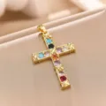 Spiral Rainbow Cross Pendant (TP-04316-02) / Gold Colorful Zirconia (TP-04316-02)