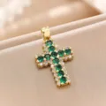 Gold Colorful Zirconia Cross Pendant (TP-04325-01)