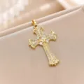 Gold Heart White Zirconia Cross Pendant (TP-04328-01)