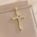 Micro-inlaid Main Stone Cross Pendant-Gold (TP-04323-01)