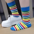 Taille Unique 37-43 / Rayure Arc-en-ciel à Lettres