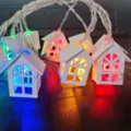 White House with Window Wooden House (Color Light) / USB 3m 20 Lights Steady On