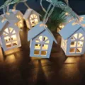 White House with Window Wooden House (Warm Light) / USB 1.5m 10 Lights Steady On