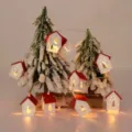 Red Christmas Tree Wooden House (Warm Light) / USB 1.5m 10 Lights Steady On