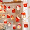 Red Wooden House Mixed (Warm Light) / USB 1.5m 10 Lights Steady On