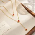 Style Collier Double Rang Triple Pierre (X1496) / Or (Strass Rouge)
