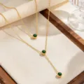 Style Collier Double Rang Triple Pierre (X1516) / Or (Strass Vert)