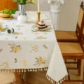 90x90 / Embroidered Golden Flower with Cotton Tassel
