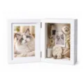 White hinged pet memorial photo frame with a cat portrait and keepsake display compartment - White / 6-Inch Hinged