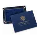 Navy blue military memorabilia display box with gold trim, velvet insert, and eagle emblem - Walnut Color With Exquisite Gift Box / 20x30cm