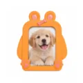Orange cartoon pet-shaped photo frame with pink bone and paw-print accents, shown front-facing - Orange-Puppy Style / 3 Inch