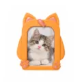 Orange cat-shaped photo frame with pink ears and paw details, shown holding a kitten photo - Orange-Kitten Style / 3 Inch