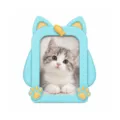 Sky-blue cat-shaped desktop photo frame with orange accents and a kitten portrait - Blue-Kitten Style / 3 Inch