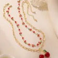 Cherry Pendant Double-Layer Necklace (Set Of Two)
