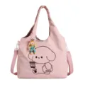 Sac rose en nylon, porté à la main ou en bandoulière, avec chien illustré et breloque - Sac Seul / Rose